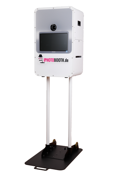 Weiße Fotobox mit schwarzem Fuß und Spiegelreflexkamera